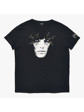 Chanel Face Print Sequin Bijou Decoration Cotton Black XL